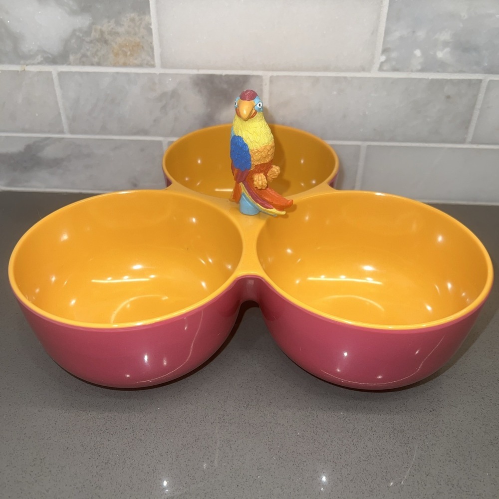 NEW Island, Paradise Plastic Parrot 3 Bowl Serving Tray